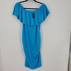 Jezero Turquoise Off Shoulder Ruched Dress NWT